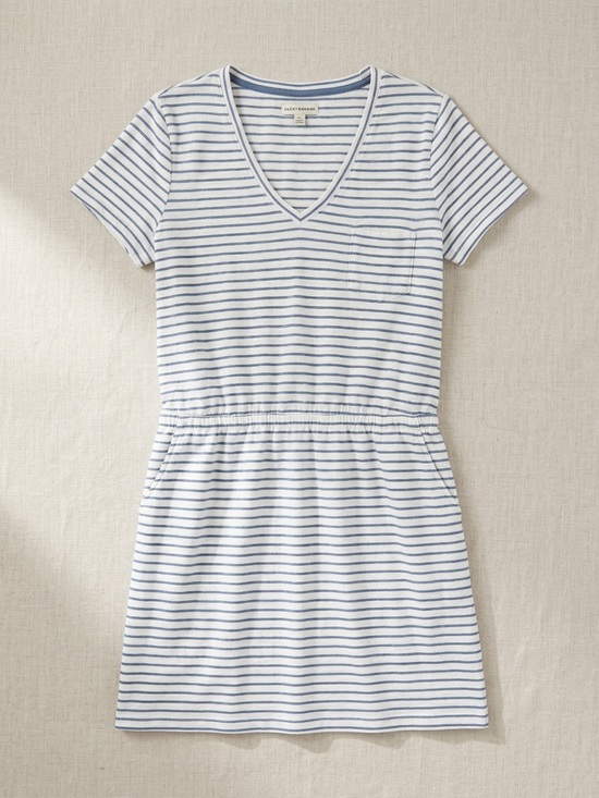 Lou & Grey Dresses & Skirts - Lou & Grey Striped V-Neck Pocket T-Shirt Dress Elastic Waist Medium Blue White
